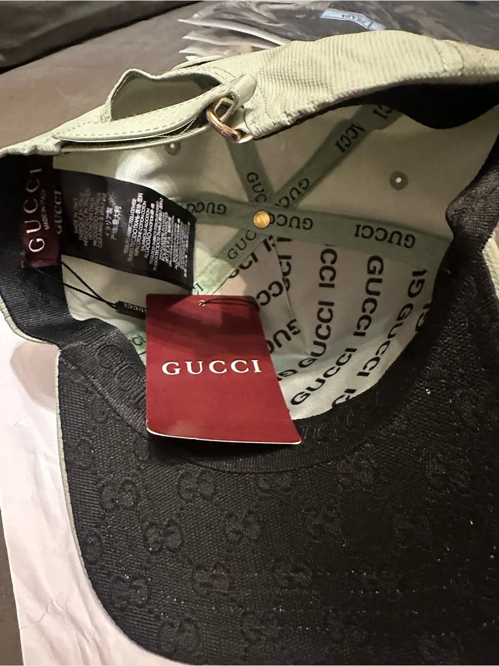 Gucci Light Sage Leather Strapback Cap